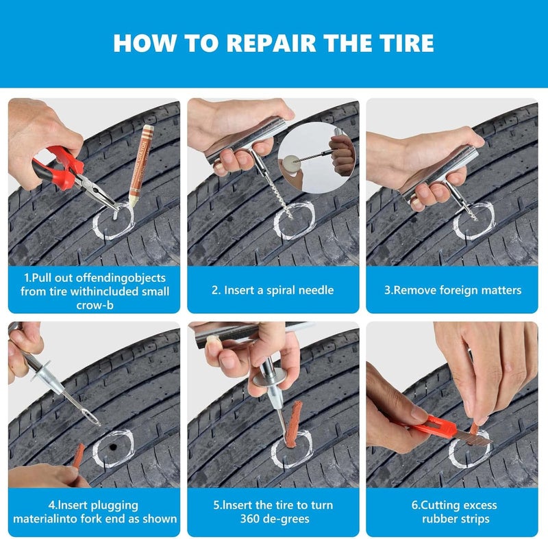 TILIBOTE Tire Repair Kit,117pcs Heavy Duty Tire Plug Kit,with Universal Tire Patch Kit to Plug Flats for Car/Motorcycle/Truck/Tractor/Trailer/RV/ATV - Image 5